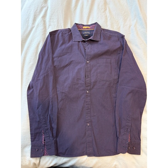 Denim & Flower Other - Denim & Flower Navy Button Up Men's Sz L Slim Fit Mixed Blues Graphic Print